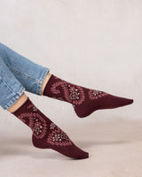 Chaussettes laine fine fleurs cachemire