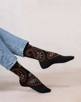 Chaussettes laine fine fleurs cachemire