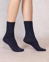 Chaussettes Lurex À Côtes Marine et argent