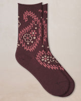 Chaussettes laine fine fleurs cachemire