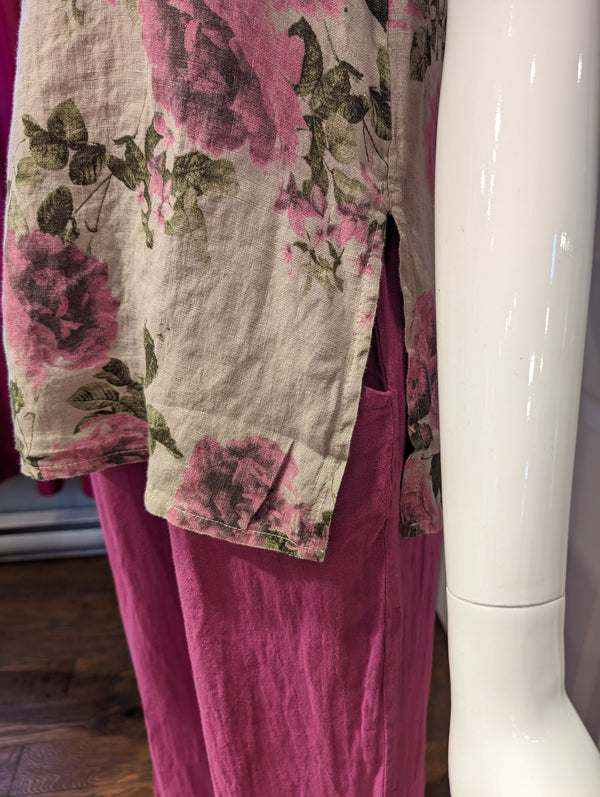 Camisole en lin avec imprimés floraux Pistache