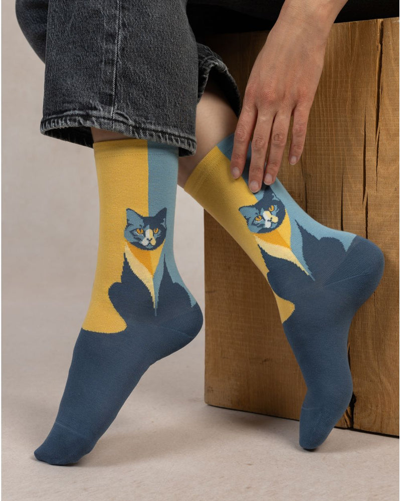 Chaussettes coton Chat Bleu bleu Foret