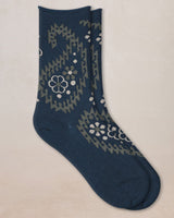 Chaussettes laine fine fleurs cachemire