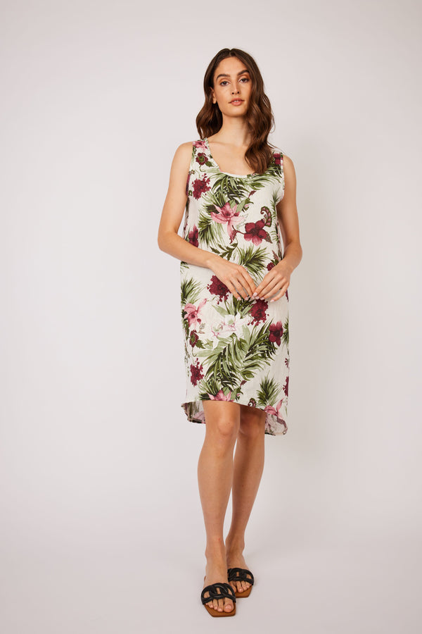 Robe imprimée de fleurs tropicales Pistache